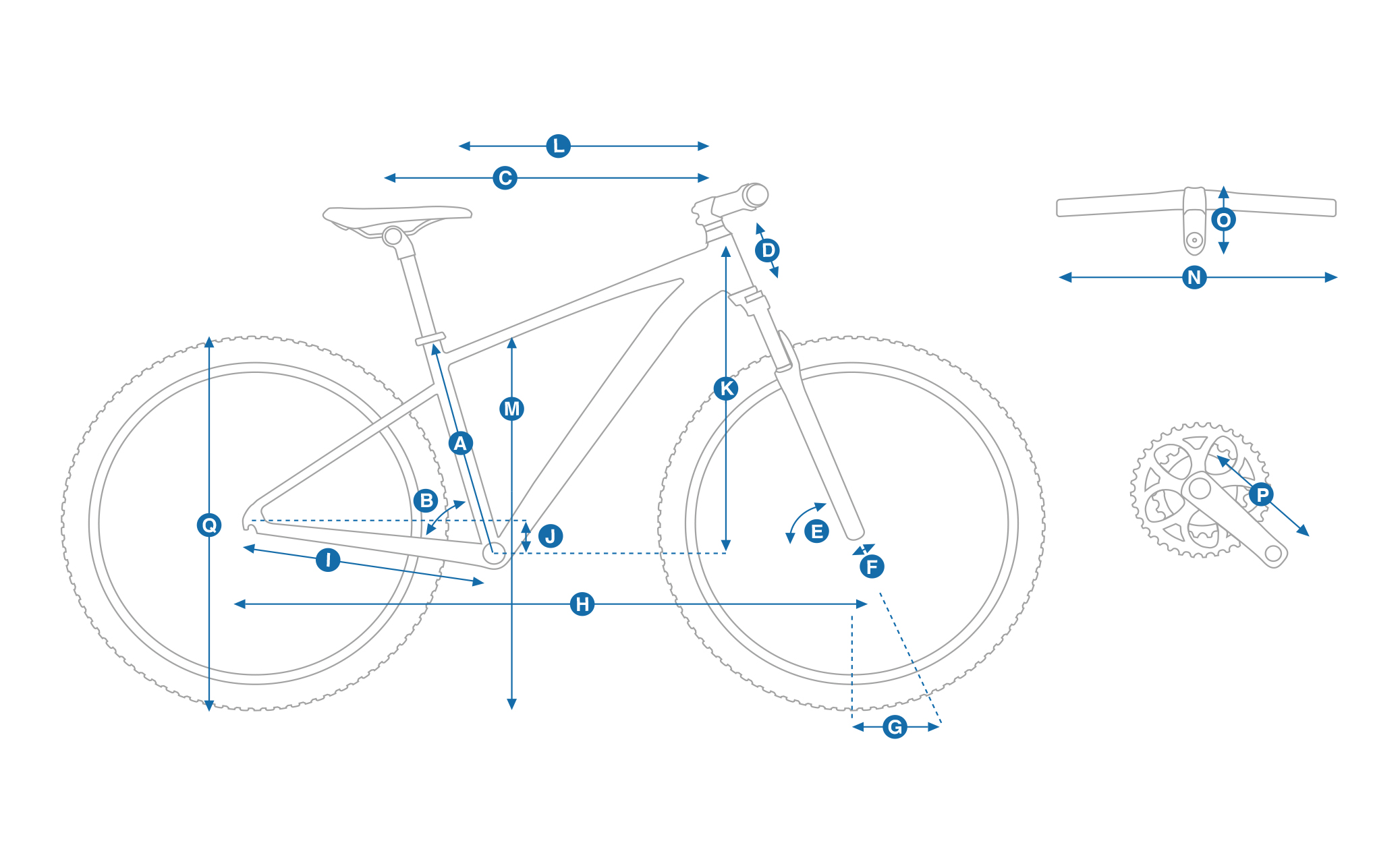 bike diagram with measurements referenced in table that follows